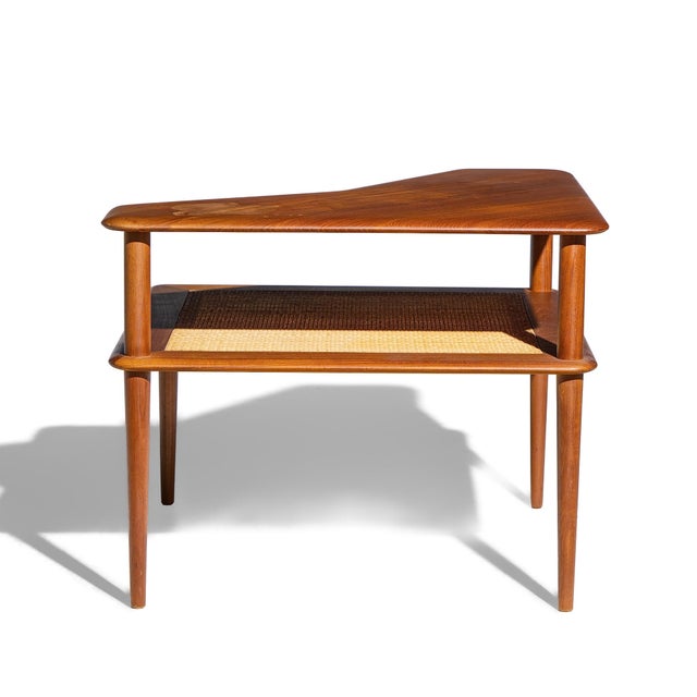 France & Son Peter Hvidt for France and Son Mid Century Danish Teak and Rattan Corner Table For Sale - Image 4 of 8