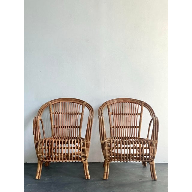 Late 20th Century Vintage Boho Bent Rattan Lounge Chairs - A Pair For Sale - Image 5 of 12