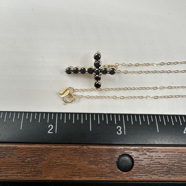 Early 21st Century Black Diamond Cross Necklace in 14kt Yellow Gold – 0.86ctw, 18in, New For Sale - Image 5 of 5