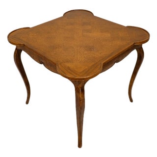 1970s Italian Cabriole Leg Parquetry Top Oak Game Table Made in Italy For Sale