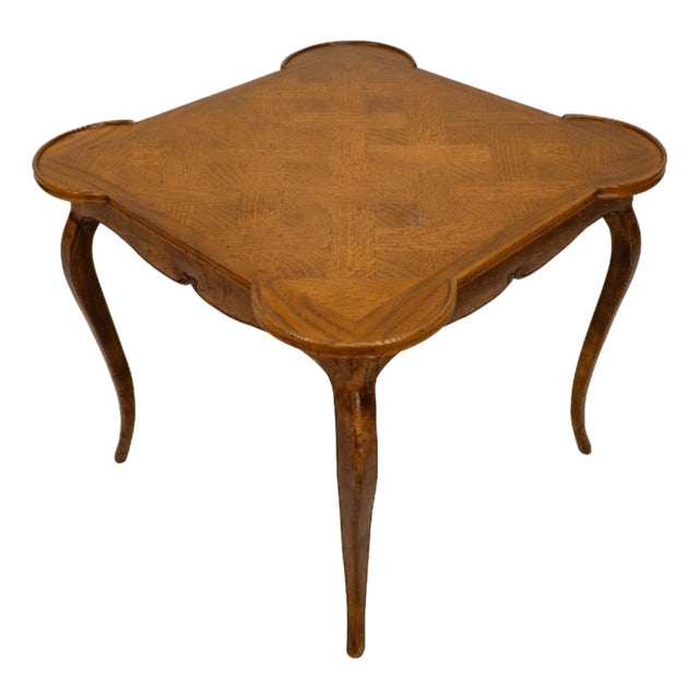 1970s Italian Cabriole Leg Parquetry Top Oak Game Table Made in Italy For Sale