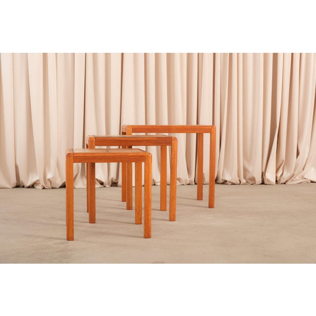 Mid-Century Modern Danish Modern Teak Nesting Tables, Ceramic Tile Tops, 1960s Style For Sale - Image 3 of 15