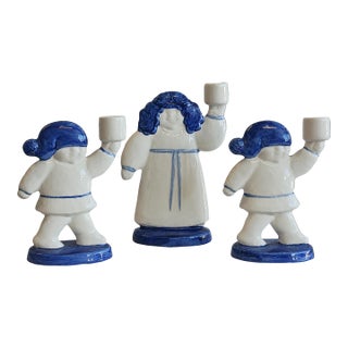Lisa Larson for Goebel "Weihnacht" Ceramic Figural Candleholder Trio For Sale