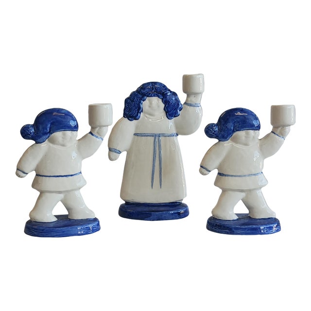 Lisa Larson for Goebel "Weihnacht" Ceramic Figural Candleholder Trio For Sale