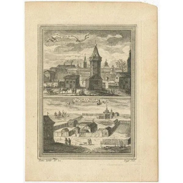Antique print titled 'Vue de l'Ostrog du Waywode (\.)'. Copper engraving of the Fortress of the voivode (local ruler) of...