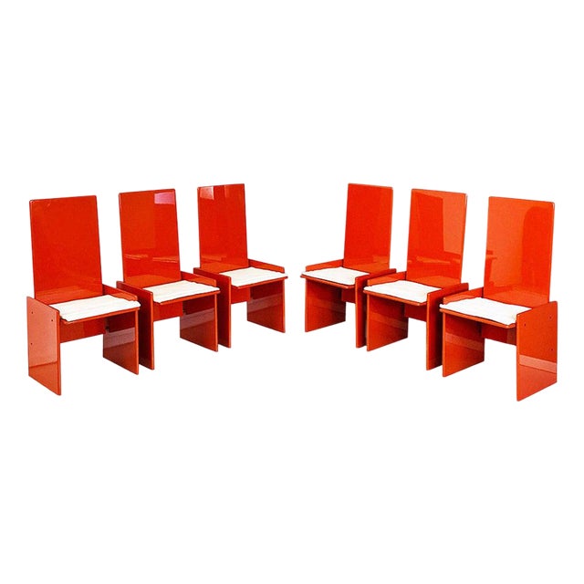 Kazuki Chairs in Red Lacquered Wood attributed to Kazuhide Takahama for Simon Gavina, 1969, Set of 6 For Sale