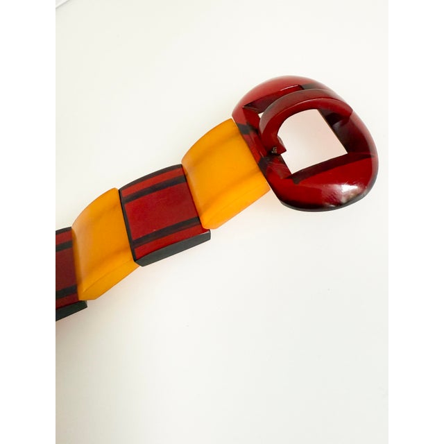 Plastic Vintage Art Deco Style Bakelite Catalin Bracelet with Cherry Juice and Butterscotch Panels, 1940s For Sale - Image 7 of 14