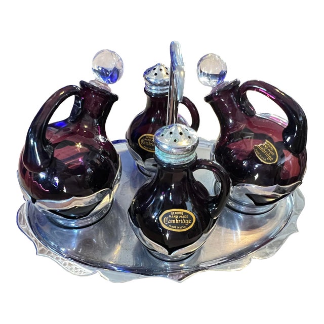 Vintage Purple Cambridge Glass Condiments Set of 5 For Sale