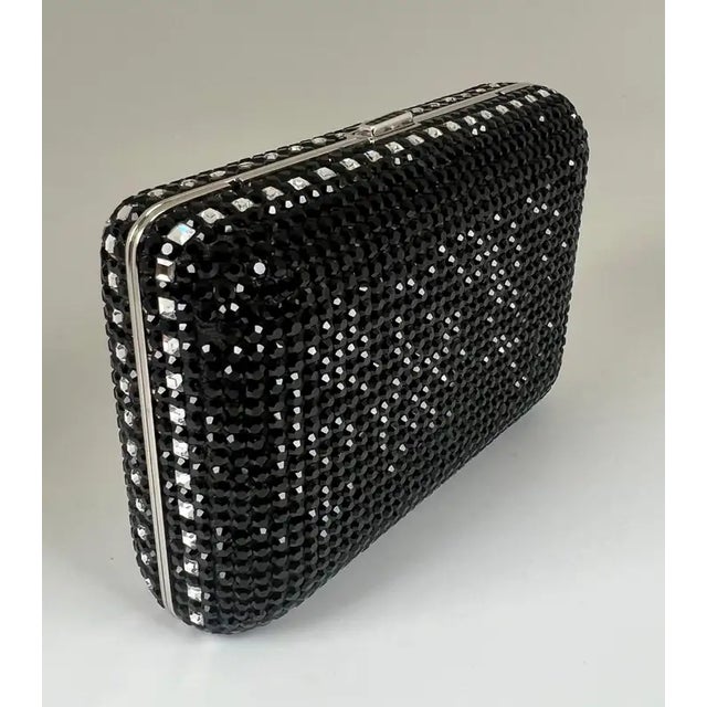 Judith Leiber Black Swarovski Crystal Minaudière Evening Clutch For Sale - Image 12 of 12