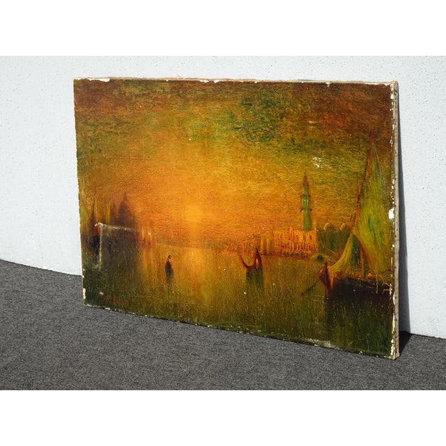 Abstract Antique Oil Canvas Fine Art Picture by George H.Bogert 1923-1864 Sunset Venice For Sale - Image 3 of 16