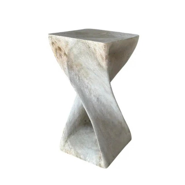 Contemporary Organic Modern Hand-Carved Bleached Mahogany Pedestal Side Table For Sale - Image 3 of 8