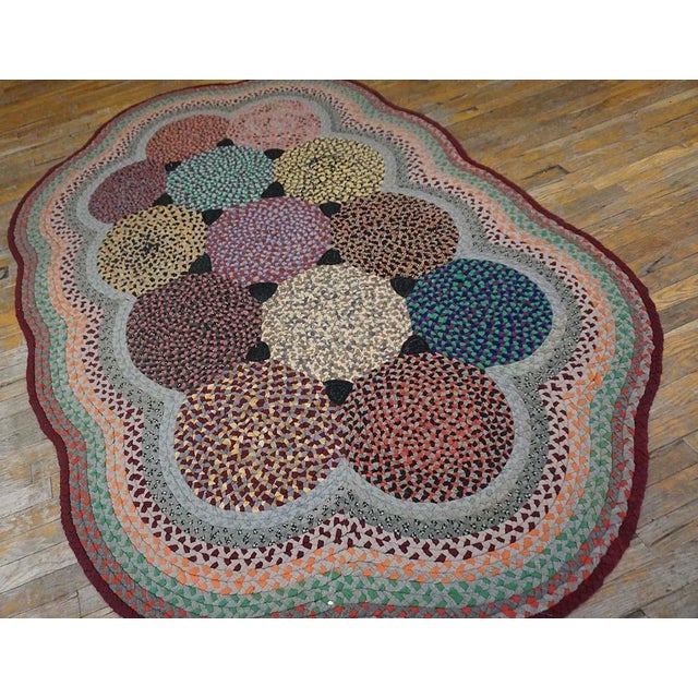 American Beautifuly Soft Multi Color Ground With Colorful Circles Oval Antique American Braided Rug For Sale - Image 3 of 15