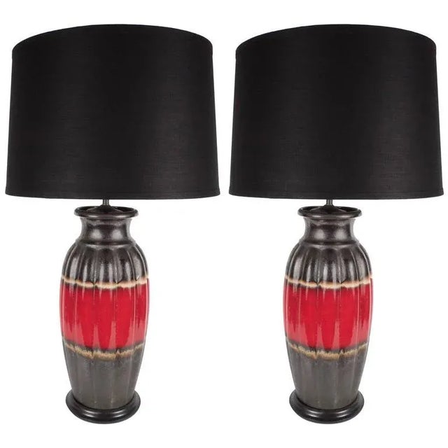 Modernist Decorated Ceramic Table Urn Form Lamps by Lorin Marsh - a Pair For Sale - Image 11 of 11