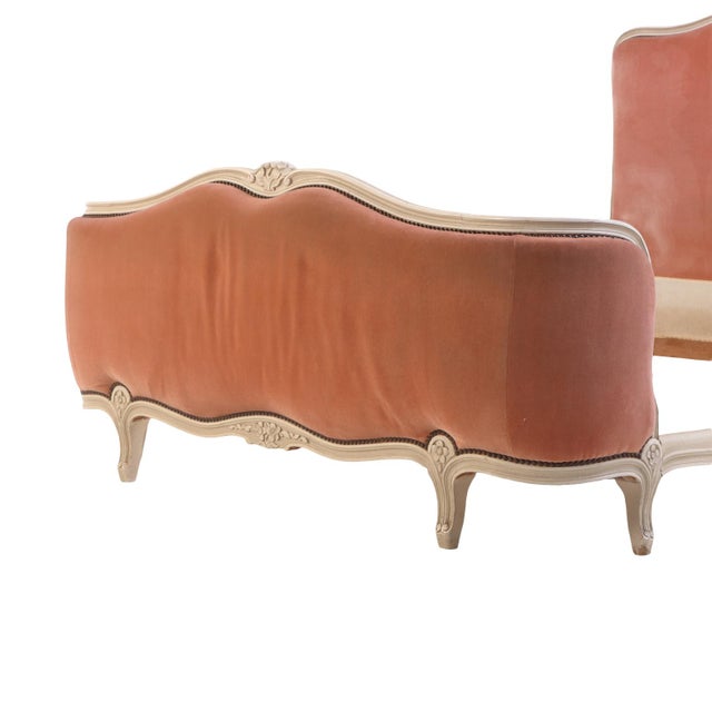Wood French Louis XV-Style Painted and Upholstered Full Bed, Ca. 1940. For Sale - Image 7 of 8