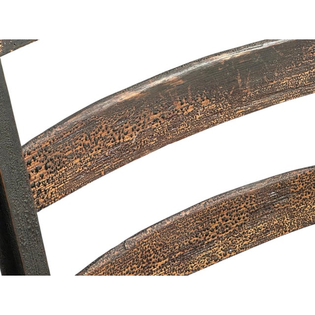 Antique Primitive Black Painted Ladderback Side Chair With Splint Woven Seat For Sale In Boston - Image 6 of 12