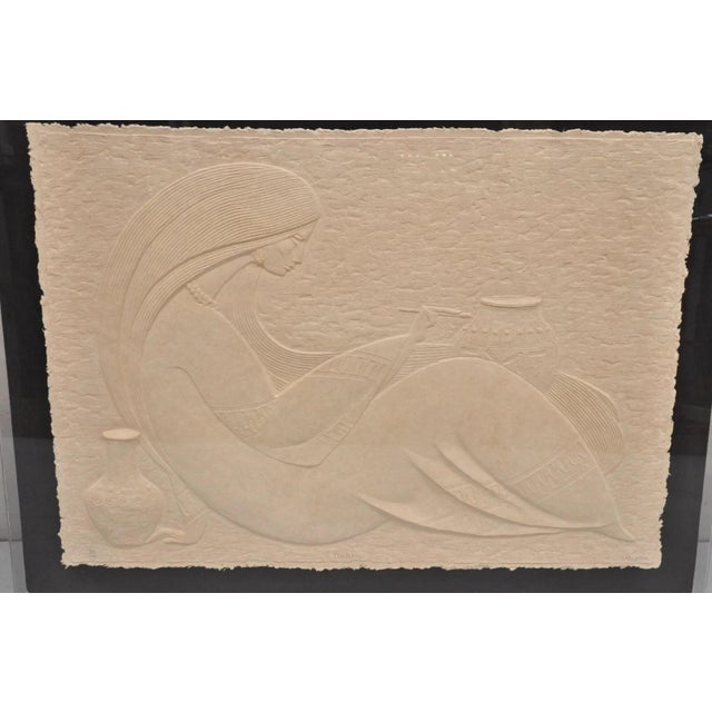 "The Potter" by Acoma Art Large Cast Embossed Paper 3D Acrylic Shadow Box Frame. Item features limited edition cast paper...