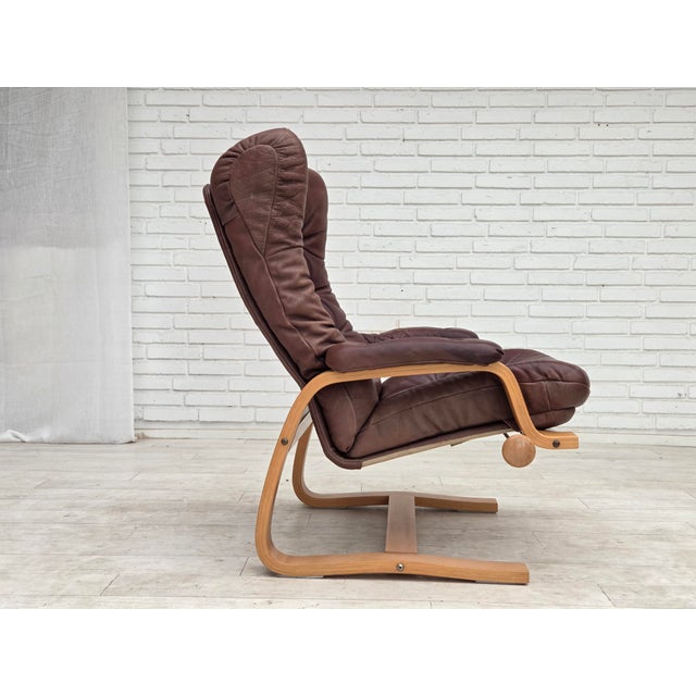 Scandinavian Adjustable Armchair in Furniture Leather and Bentwood, 1970s For Sale - Image 9 of 18