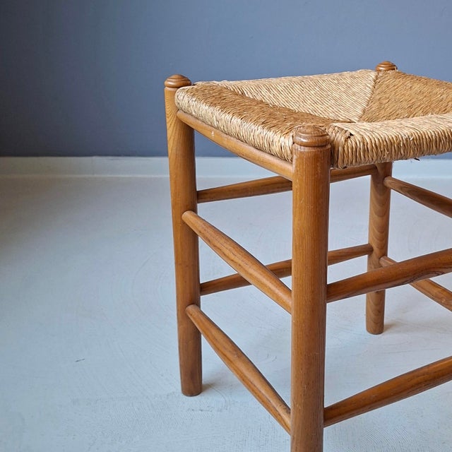 Wood Wood and Rush Stools, 1960s, Set of 3 For Sale - Image 7 of 8