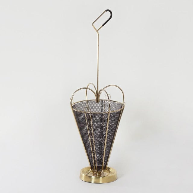 Mid-Century Umbrella Stand in Brass and Perforated Metal, 1950s For Sale - Image 4 of 8