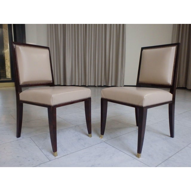 Beige Leather Side Chairs with Brass from the Hotel Baur Au Lac Zurich, 1980, Set of 2, in Very Good conditions. Designed...