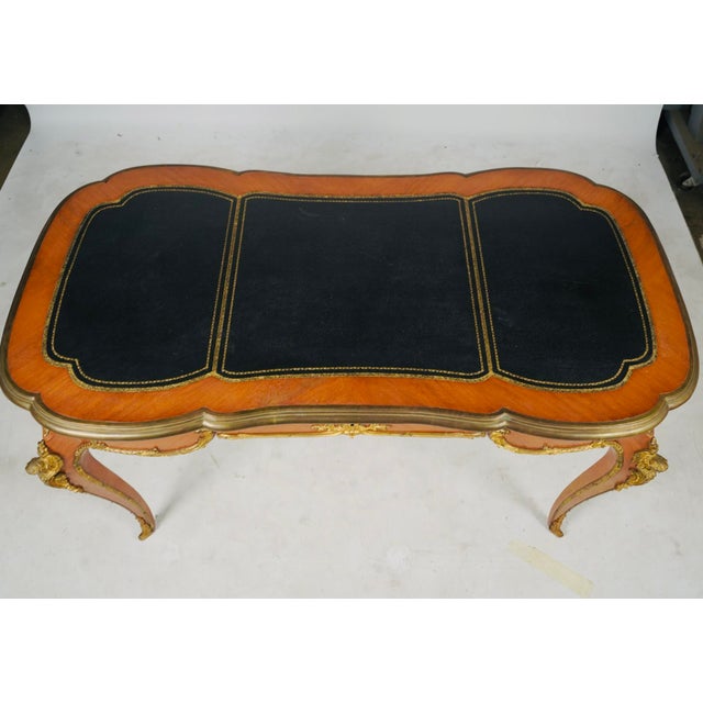 Mid 20th Century Pair of Mid 20th Century Louis XV Style Black Leather-Top Writing Desks With Figural Gilt Mounts For Sale - Image 5 of 17