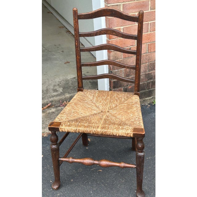 Antique , Late 19th Century, English Ladder Back Chairs With Original Rush Seats. Set of 4 For Sale - Image 14 of 14