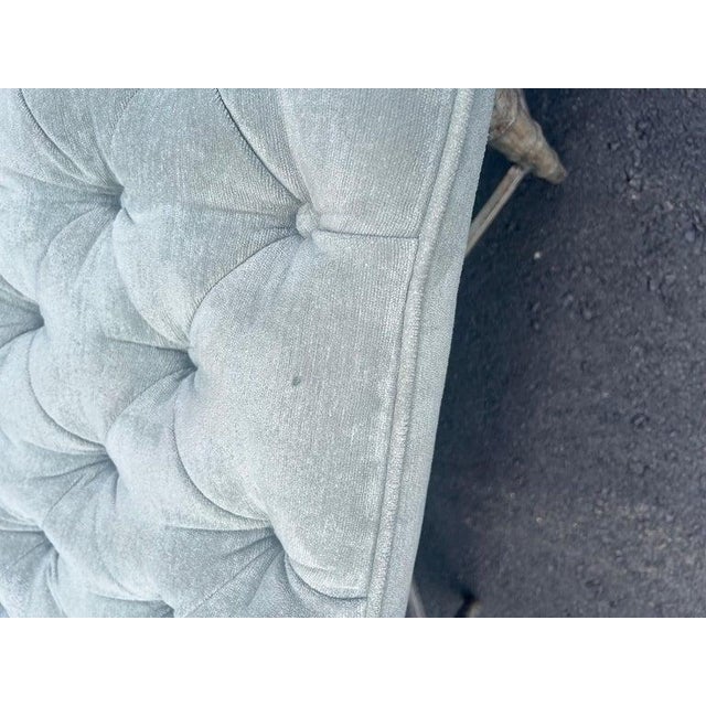 Modern Faux Bamboo Tufted Velvet Bench in Grey Blue Upholstery For Sale - Image 15 of 18