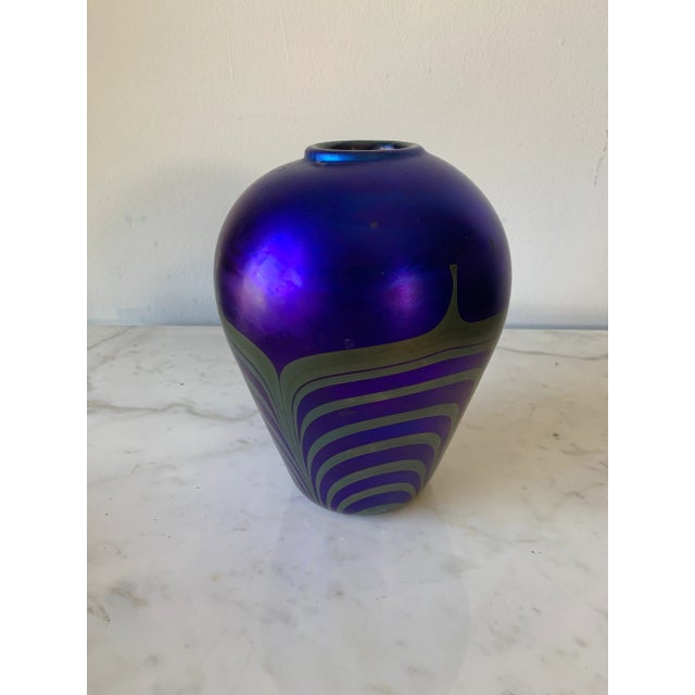 Glass Vintage 1985 Pulled Feather Vase by Chuck Walters of Jamala Glass Studio For Sale - Image 7 of 13