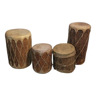 Collection of Four Wood and Leather Drums For Sale
