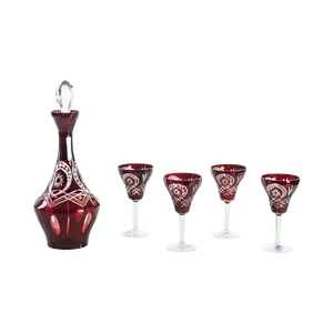 Vintage Bohemian Glass Liqueur Set, Set of 5