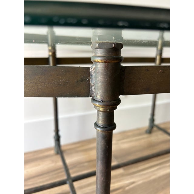Metal Vintage Brass and Glass Hoof Footed Coffee Table Attributed to LaBarge For Sale - Image 7 of 12