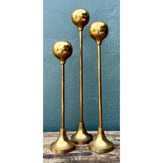 Brass Vintage Brass Candle Holders - Set of Three For Sale - Image 8 of 12