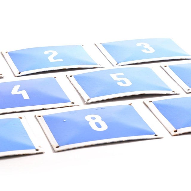 Vintage Enamel Blue Number Plaques, Former Czechoslovakia, 1950s, Set of 9 For Sale - Image 4 of 8