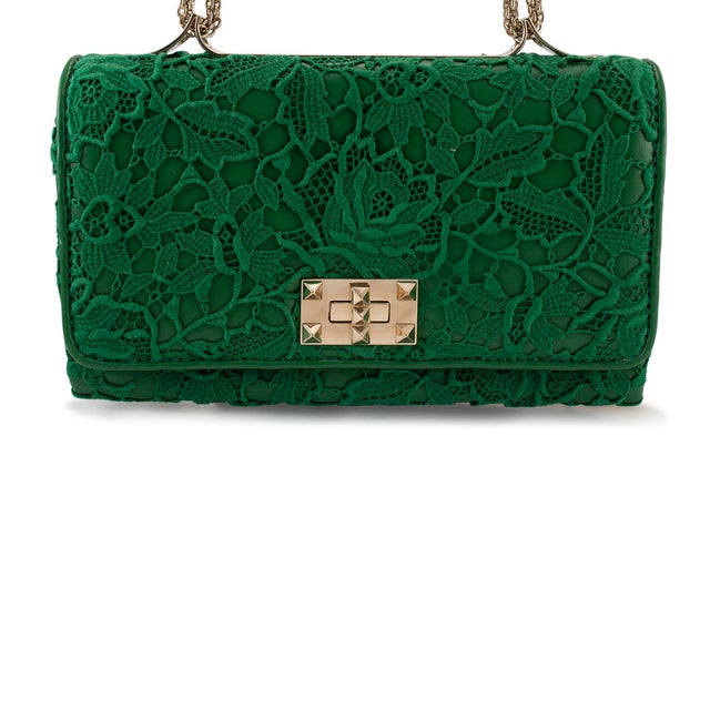 Modern Valentino Garavani Green Leather Rockstud Shoulder Handbag For Sale - Image 3 of 12