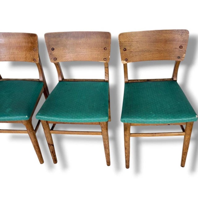 Vintage Oak Dining Chairs with Green Upholstered Seats, Set of 4 For Sale - Image 6 of 9