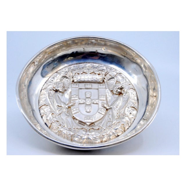 Silver Tray with Angelic Figures Holding the Coat of Arms of Portugal For Sale - Image 5 of 9