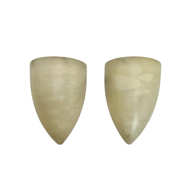 Cream Large Art Deco Cocoon Shape Alabaster Wall Sconce, 1970s, Set of 2 For Sale - Image 8 of 11