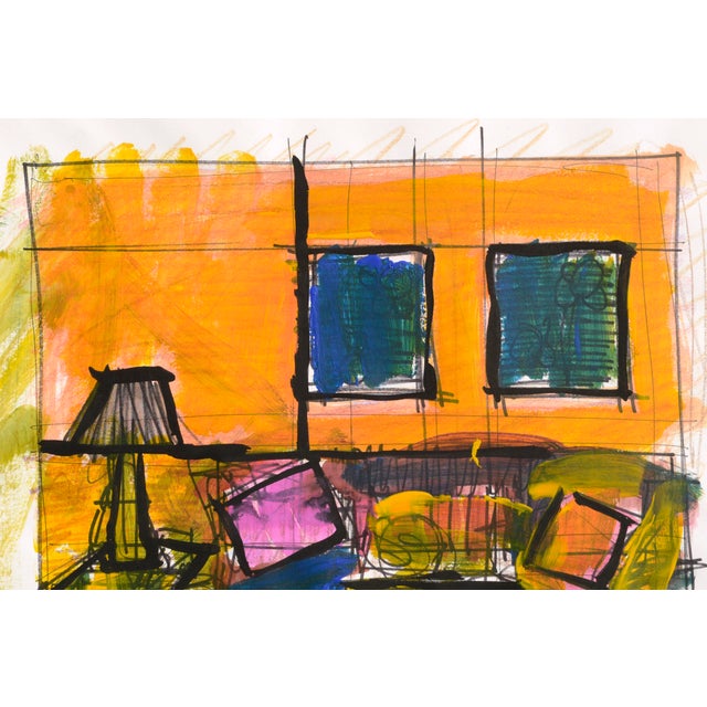 Cubist Living Room Interior Scene in Orange, Green & Blue by Michael William Eggleston For Sale - Image 4 of 8