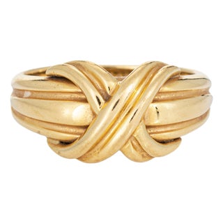 C1990 Vintage Tiffany & Co X Ring 18k Yellow Gold Band Sz 5 Signed Jewelry For Sale