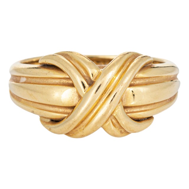 C1990 Vintage Tiffany & Co X Ring 18k Yellow Gold Band Sz 5 Signed Jewelry For Sale