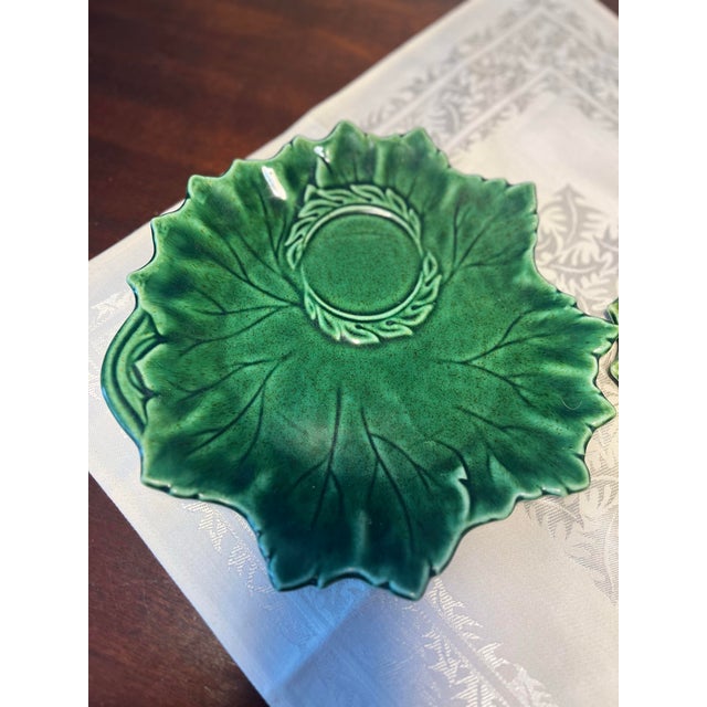 Vintage set Of 2 Steubenville snack plates Mađe in 1945 in Ohio . Patter is called Woodfield & color is Tropic Green.
