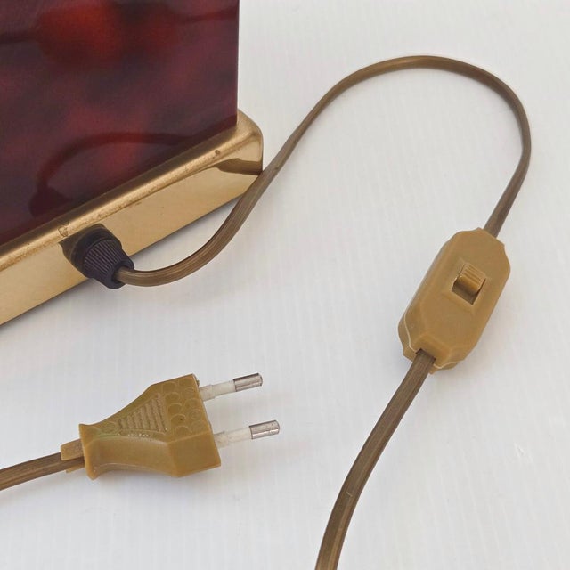 Maroon Vintage Table Lamp in Tortoiseshell Metal and Gilded Brass by Jean-Claude Mahey, 1970s For Sale - Image 8 of 11