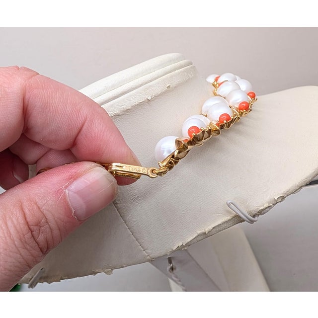 Mid-Century Modern Vintage 1959 Signed Crown Trifari Faux-Pearl & Faux-Coral Collar Necklace For Sale - Image 3 of 10