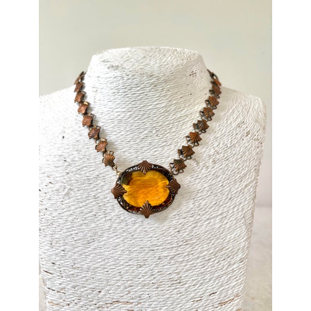 Gorgeous Art Deco, copper and glass pendant necklace