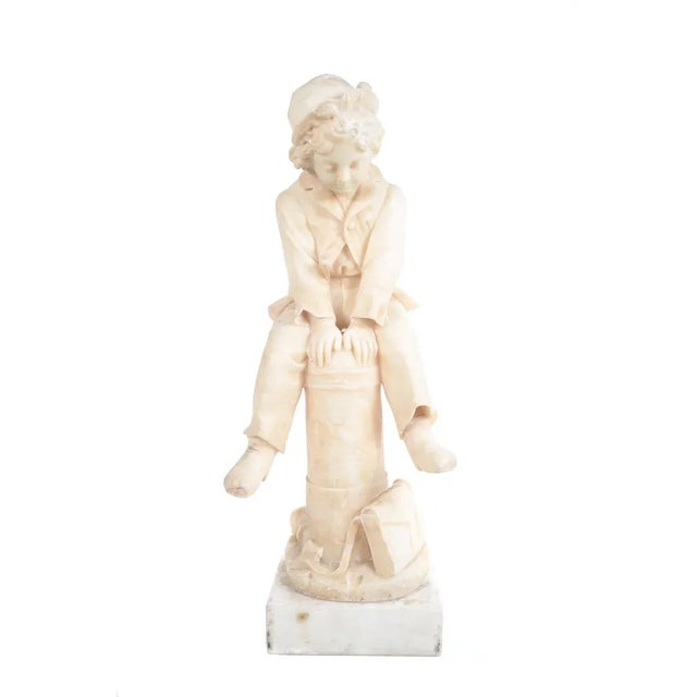 19th Century Italian Alabaster Sculpture of Boy Jumping a Post, Signed, by Grossi For Sale In Los Angeles - Image 6 of 9