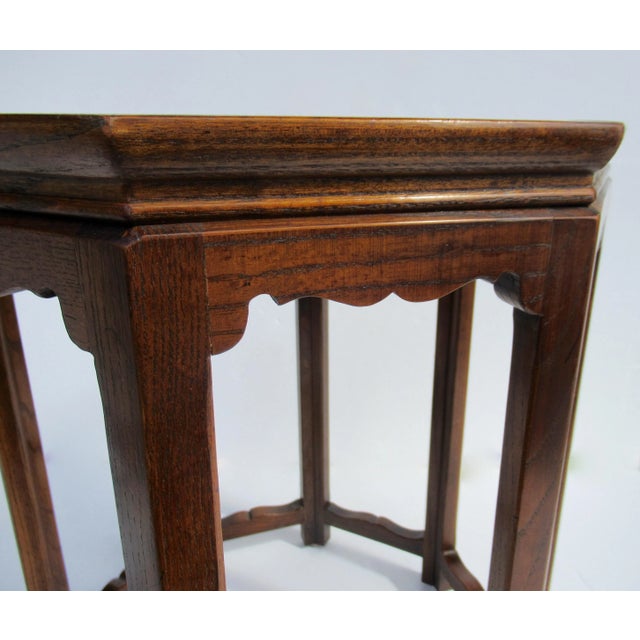 C.1960's Attr. To Baker Furniture Co. Inlaid Burl Wood & Oak Octogonal-Shaped Occasional Table For Sale - Image 9 of 13