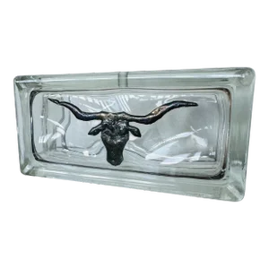 Vintage 1980’s Equestrian / Western Glass Block With Bronze Longhorn Steer