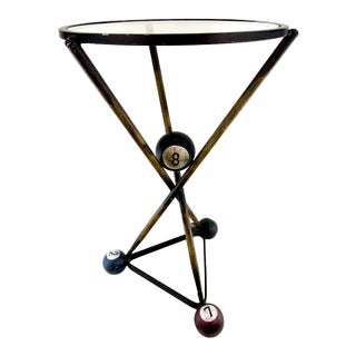 Vintage Billiard Ball Tripod Glass Top Accent Table For Sale