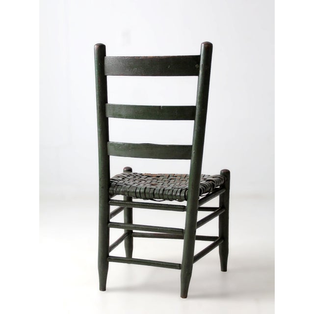 Early 20th Century Antique Primitive Ladder Back Chair With Splint Seat For Sale - Image 5 of 14