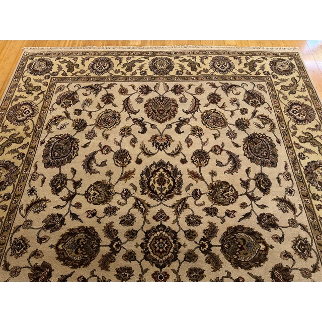 2000 - 2009 Large Jaipur Persian Kashan Style Handmade Ivory Floral Wool Rug 9x12 For Sale - Image 5 of 10